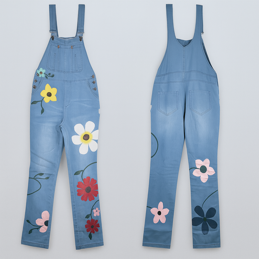 Damen-Jeansoverall mit Blumenmuster