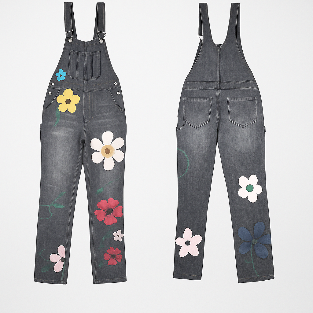 Damen-Jeansoverall mit Blumenmuster