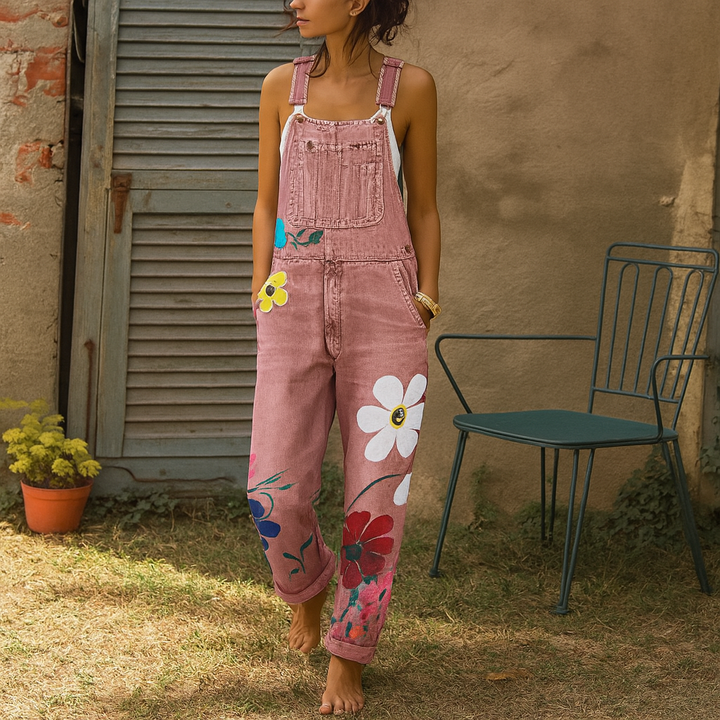 Stylischer Jeans-Jumpsuit mit Blumenmuster