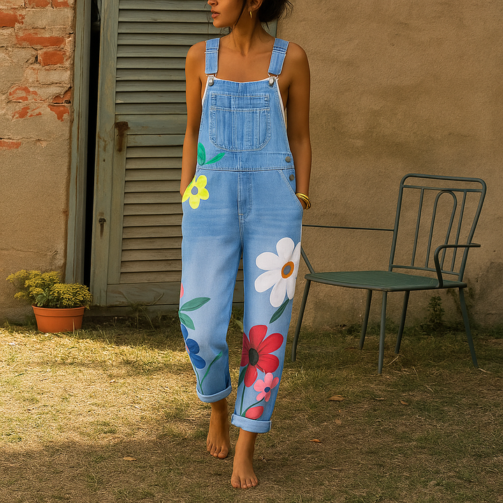 Stylischer Jeans-Jumpsuit mit Blumenmuster