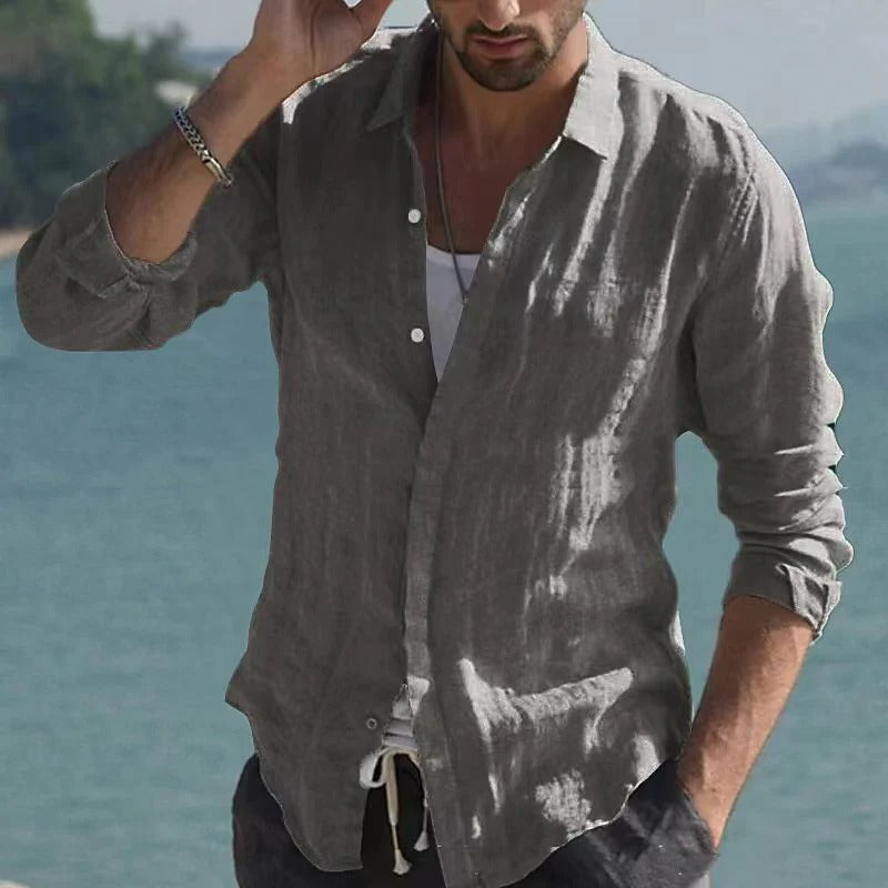 Vintage Leinenhemd mit Umlegekragen und lässigem Schnitt