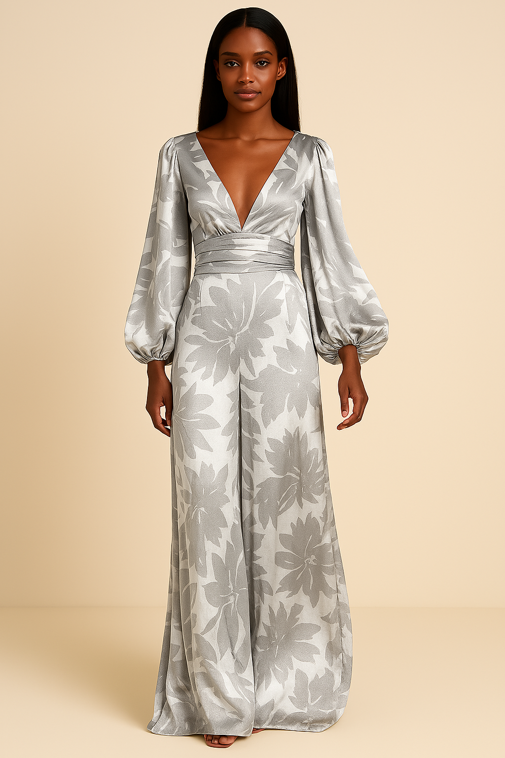 Modisches Kleid im europäischen Stil mit V-Ausschnitt