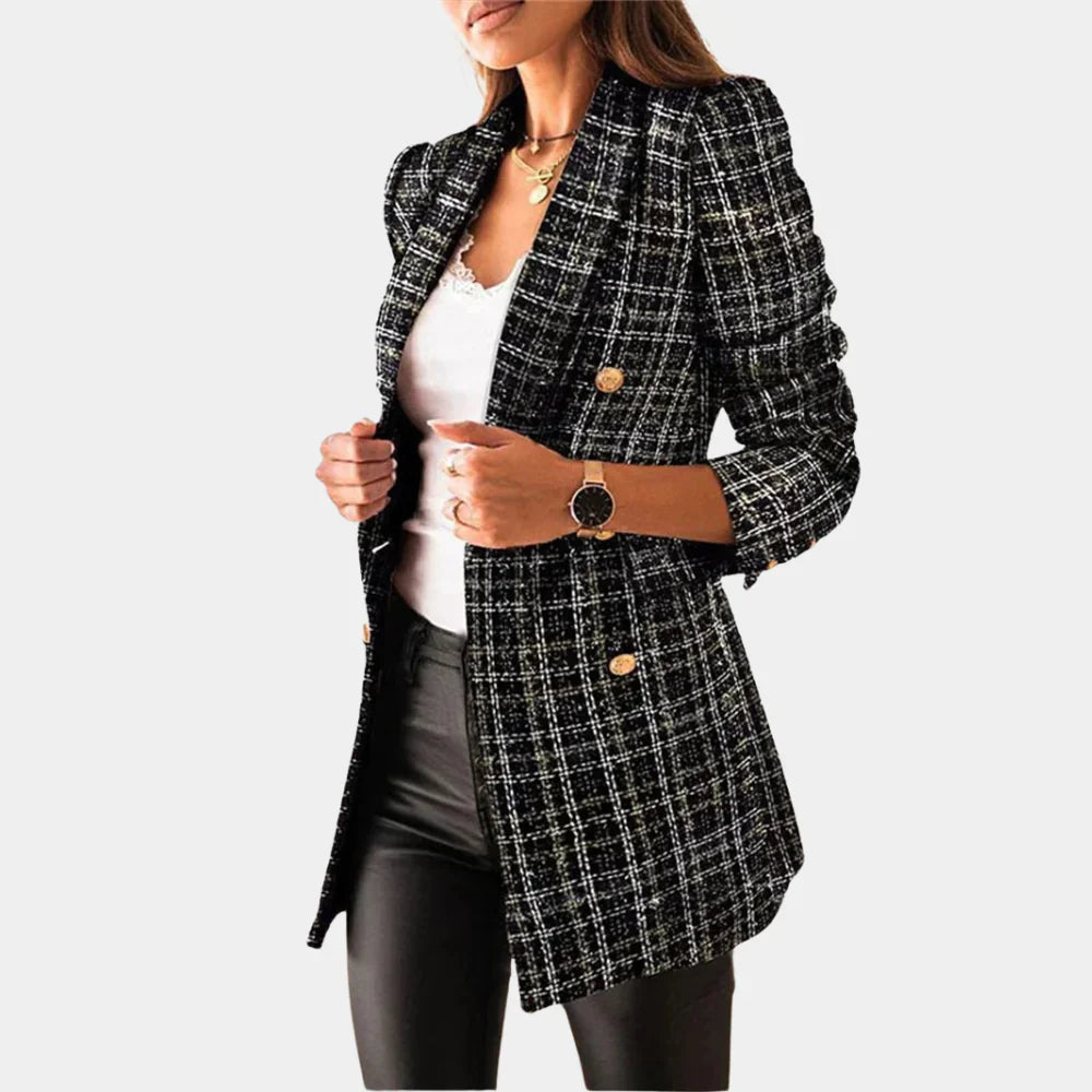 Stilvolle Damen Blazer mit Klassischem Karomuster und Schmaler Passform