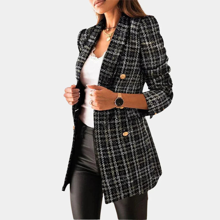 Stilvolle Damen Blazer mit Klassischem Karomuster und Schmaler Passform