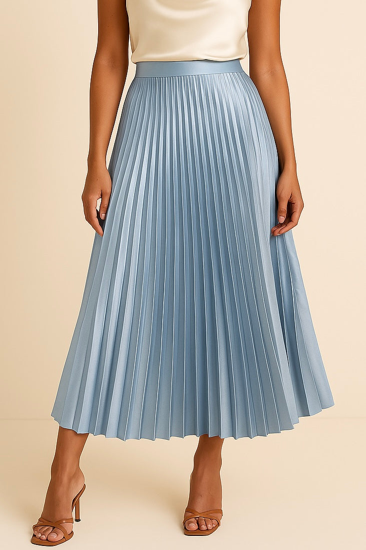 Satiniert plissierter Midirock mit hoher Taille