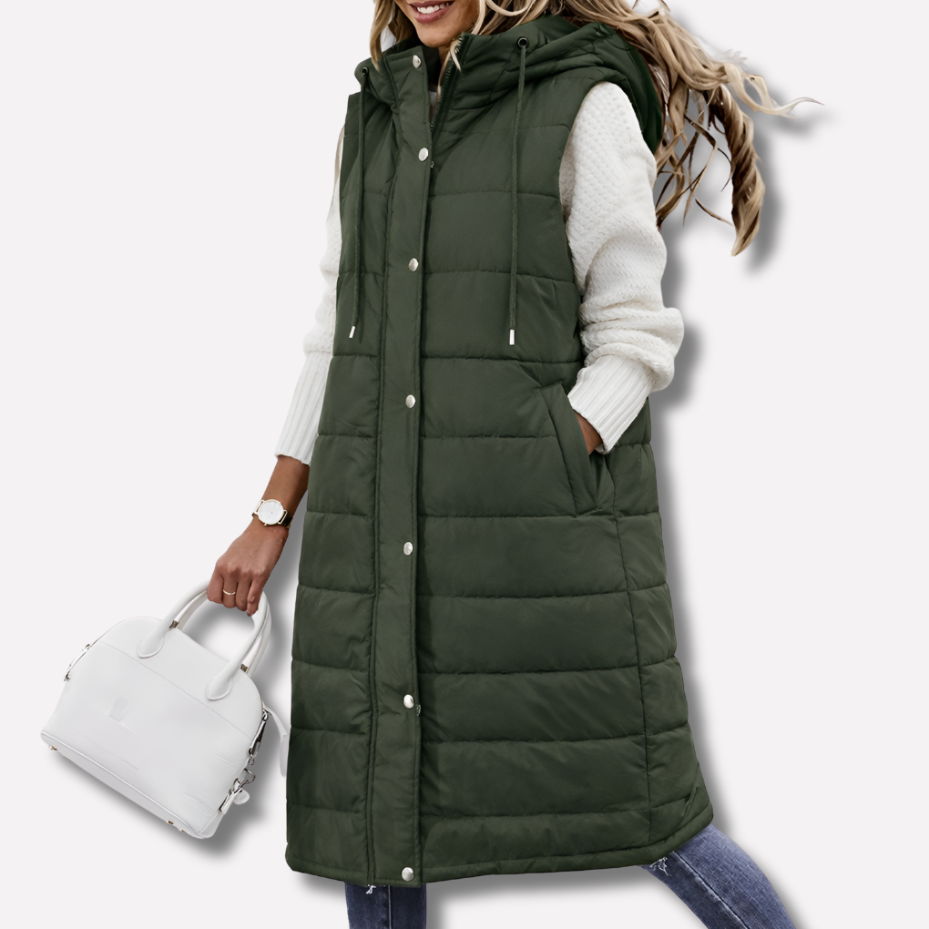 Langer Bodywarmer mit Kapuze für Damen