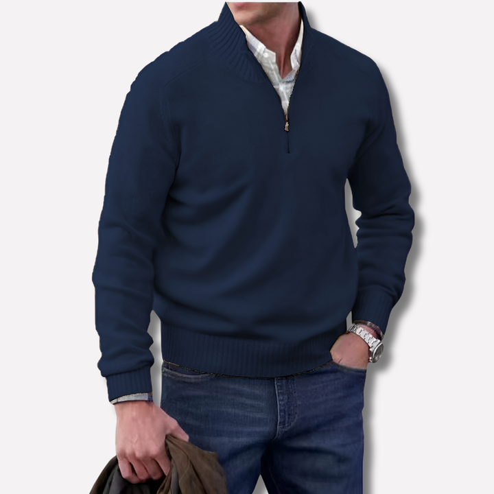 Herren-Pullover mit halbem Reißverschluss – Lagenlook mit saisonalem Charme
