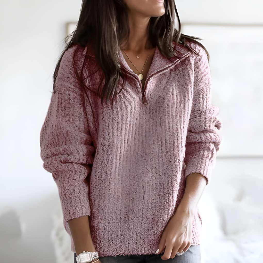 Damen-Pullover mit halbem Reißverschluss