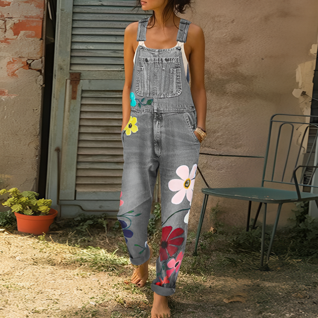 Stylischer Jeans-Jumpsuit mit Blumenmuster