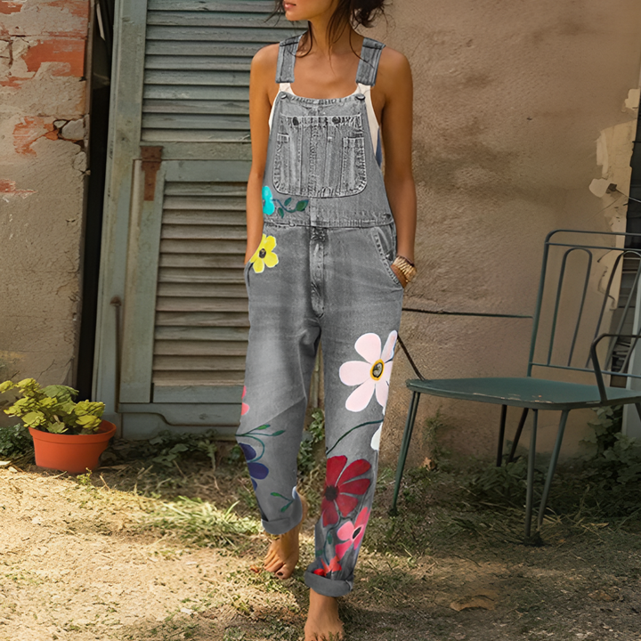 Stylischer Jeans-Jumpsuit mit Blumenmuster