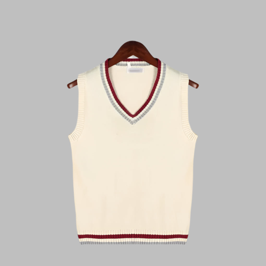 Ärmelloser Pullover im Retro-Streifen-Preppy-Stil