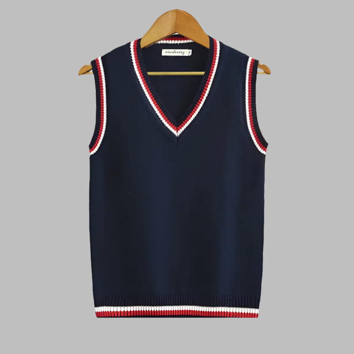 Ärmelloser Pullover im Retro-Streifen-Preppy-Stil