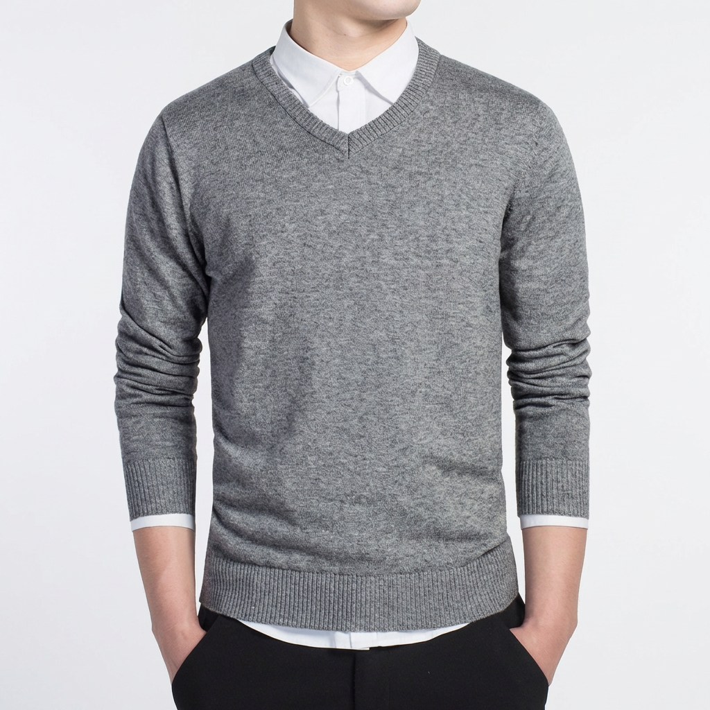 Herren-Baumwollpullover mit V-Ausschnitt