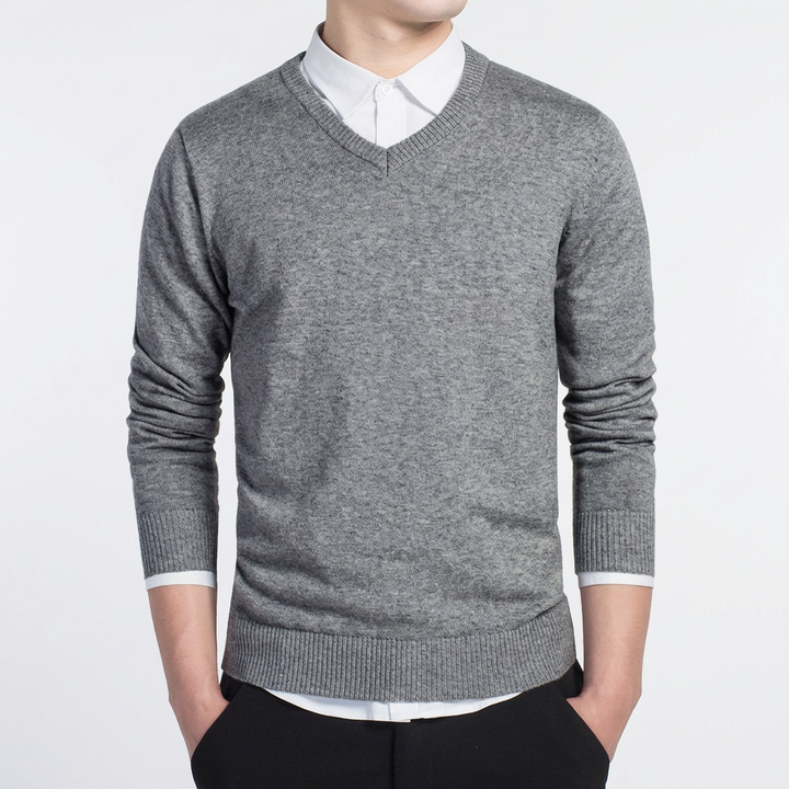 Herren-Baumwollpullover mit V-Ausschnitt