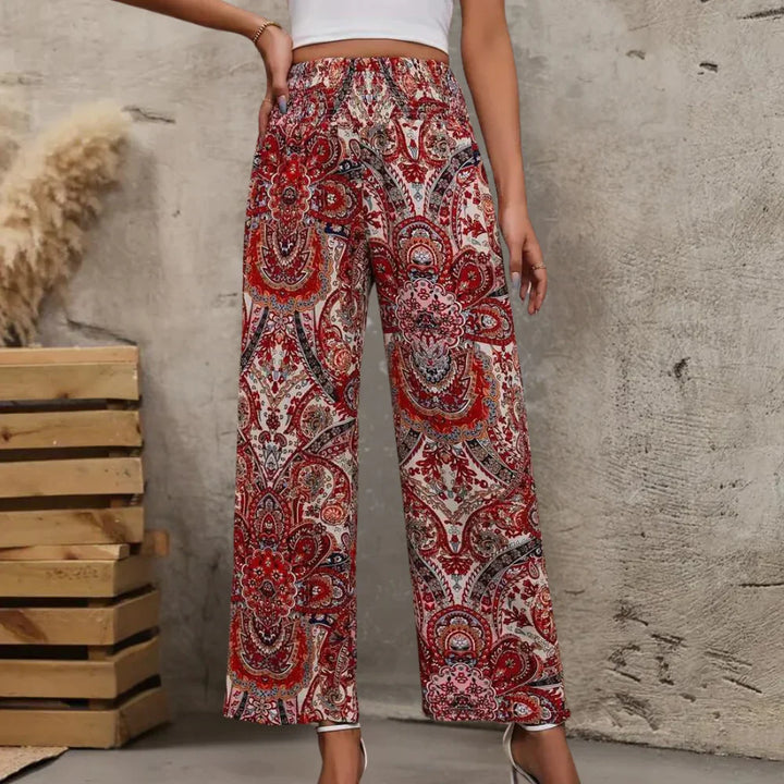 Boho Weite Damenhose mit Schrägtaschen und Paisley-Print