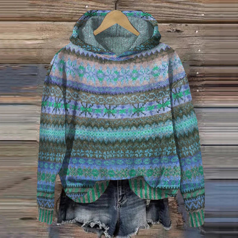 Damen Vintage Fair Isle Hoodie