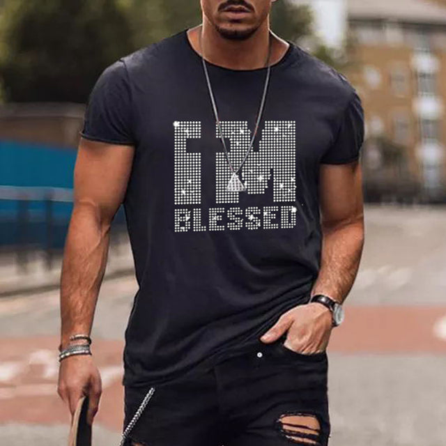 Oversized Herren T-Shirt mit Rundhalsausschnitt und Strass