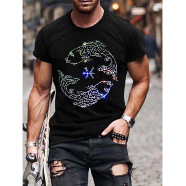 Oversized Herren T-Shirt mit Rundhalsausschnitt und Strass
