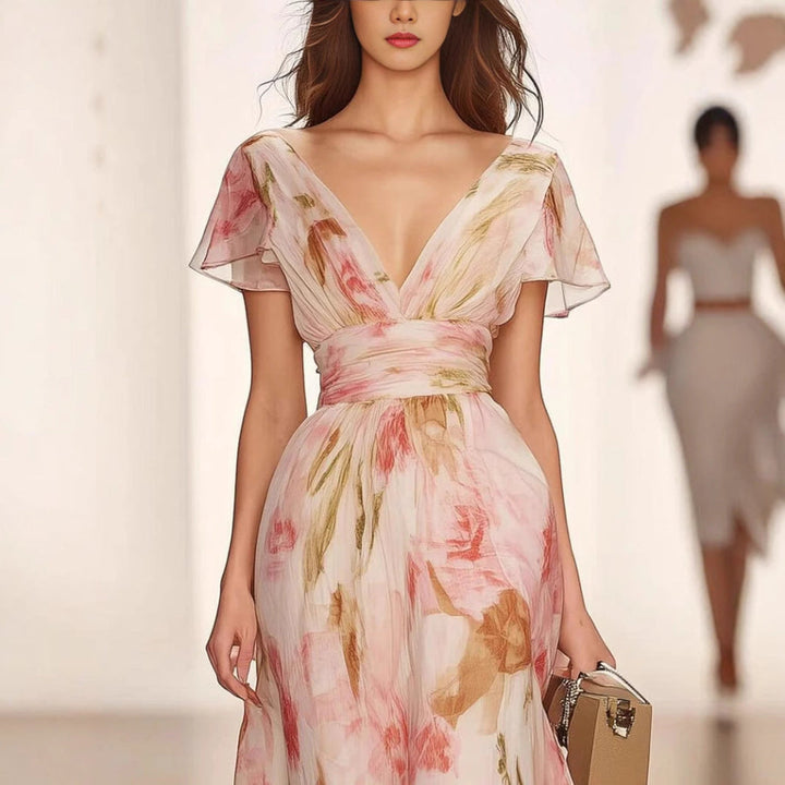 Fit and Flare Maxikleid mit Flatterärmeln