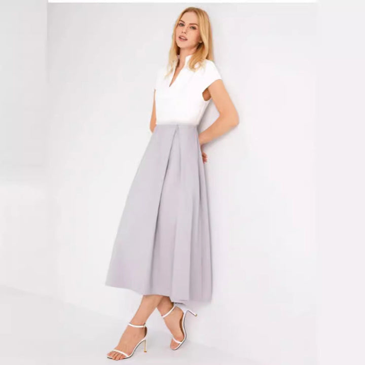 Weißes Farbblock V-Ausschnitt Ausgestelltes Sommerkleid