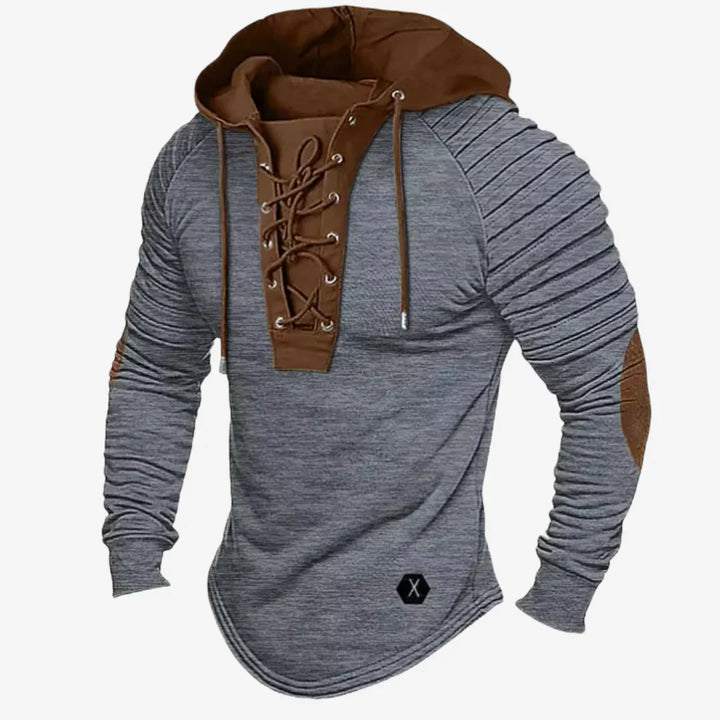 Herren-Sweatshirt mit Schnürung am Ausschnitt und bequemer Kapuze