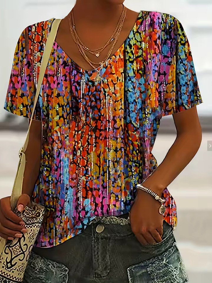 Retro V-Ausschnitt T-Shirt für Damen