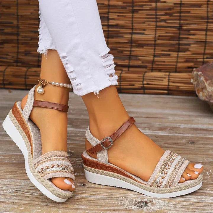 Boho-Style-Keilabsatzsandalen für Damen