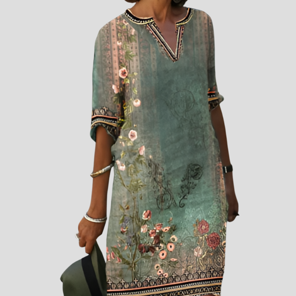 Müheloses und bequemes Boho-Kleid mit Blumenmuster und Rüschen