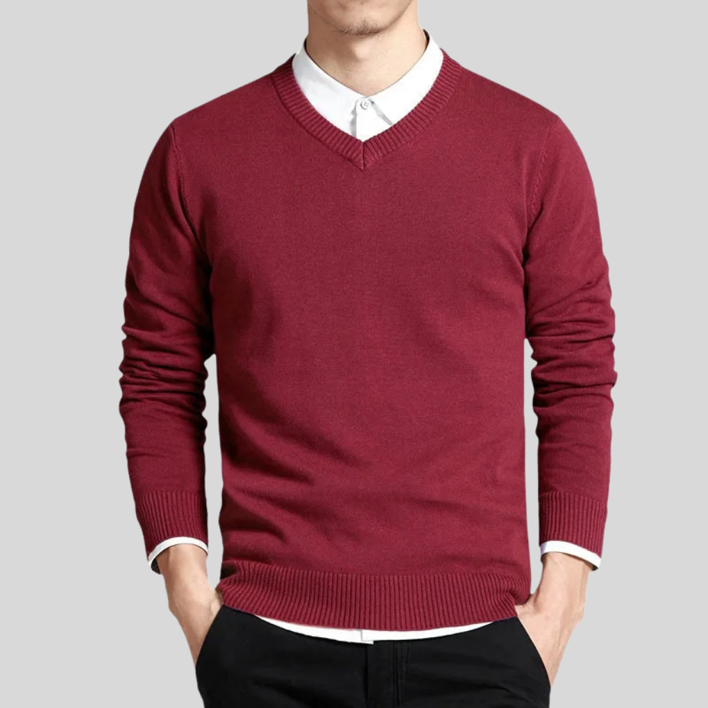 Herren-Baumwollpullover mit V-Ausschnitt