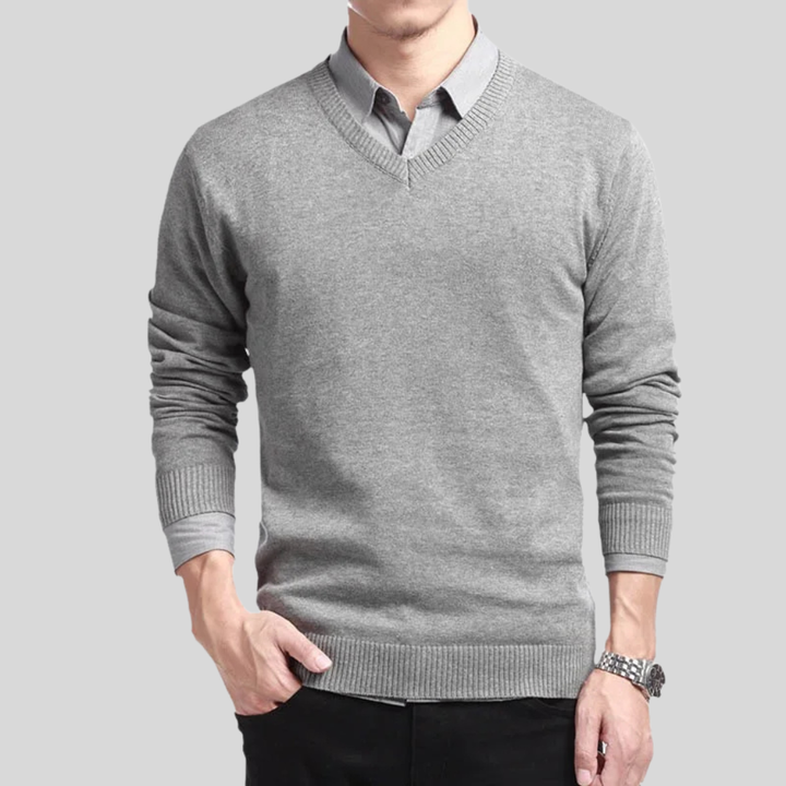 Herren-Baumwollpullover mit V-Ausschnitt