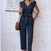 Kurzarm-Jumpsuit mit V-Ausschnitt für Damen