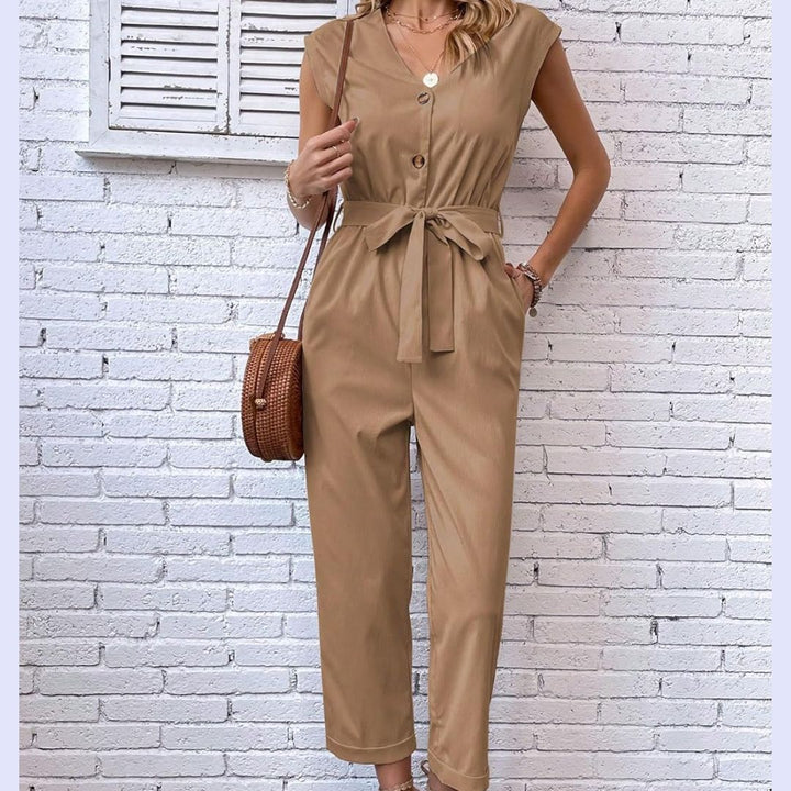 Kurzarm-Jumpsuit mit V-Ausschnitt für Damen