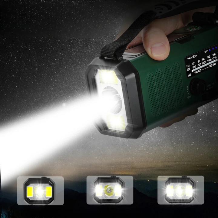 Notfallradio mit Handkurbel, Solarpanel und Powerbank-Funktion