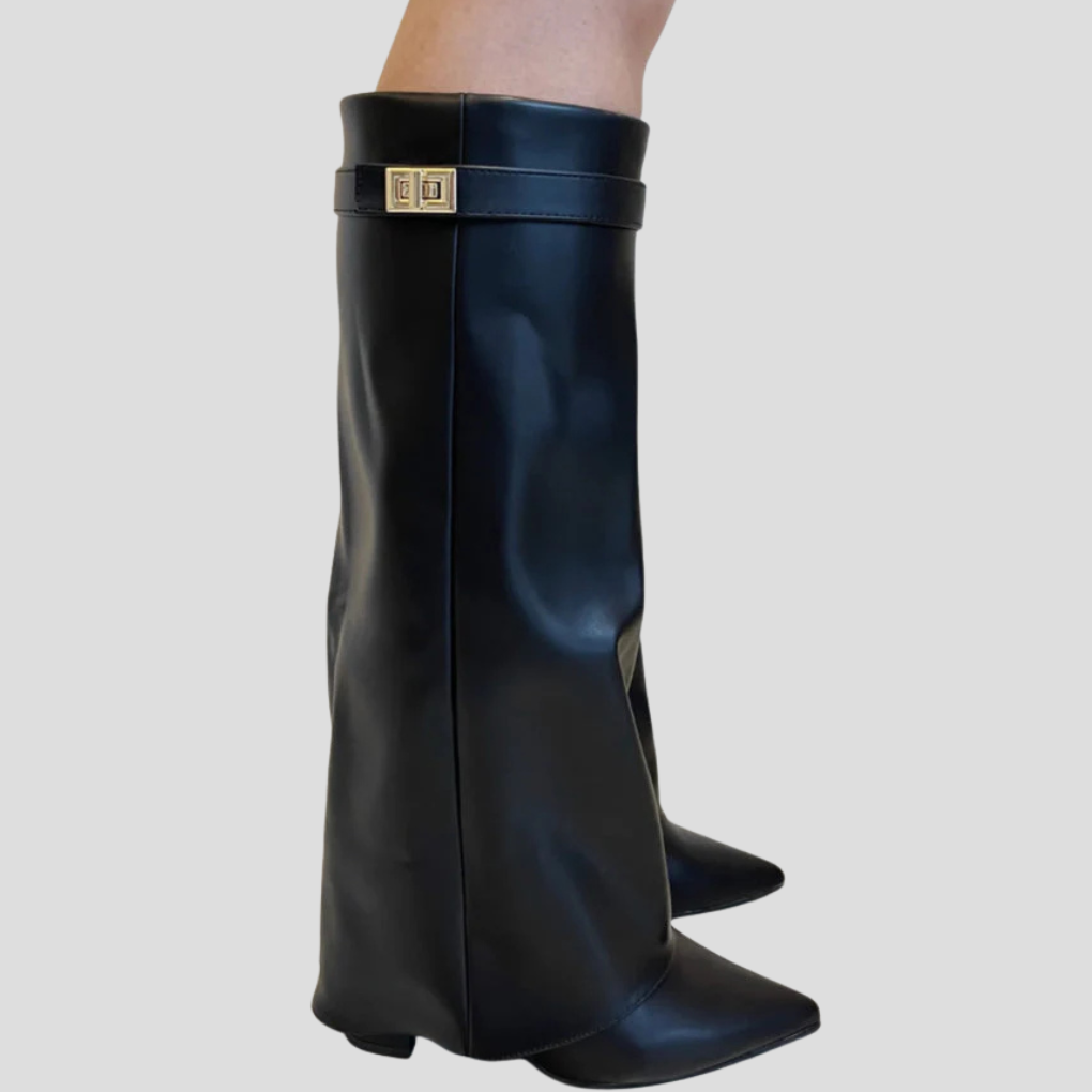 Stiefel mit hohem Blockabsatz und Überschlag