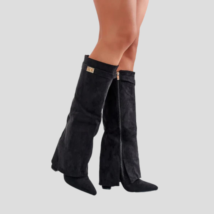 Stiefel mit hohem Blockabsatz und Überschlag