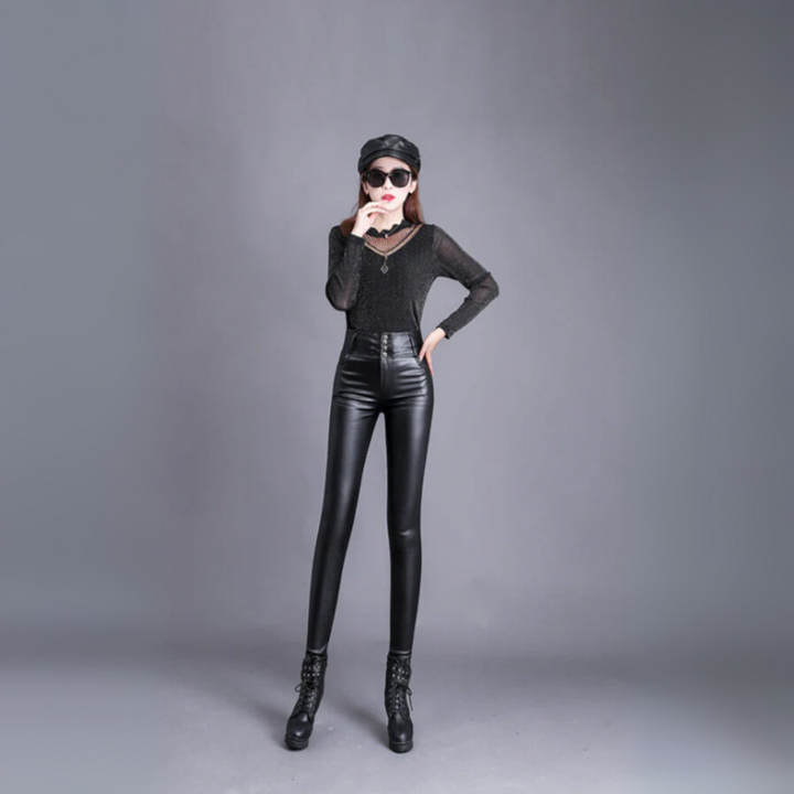 Stylische PU-Lederhose mit hoher Taille für Damen
