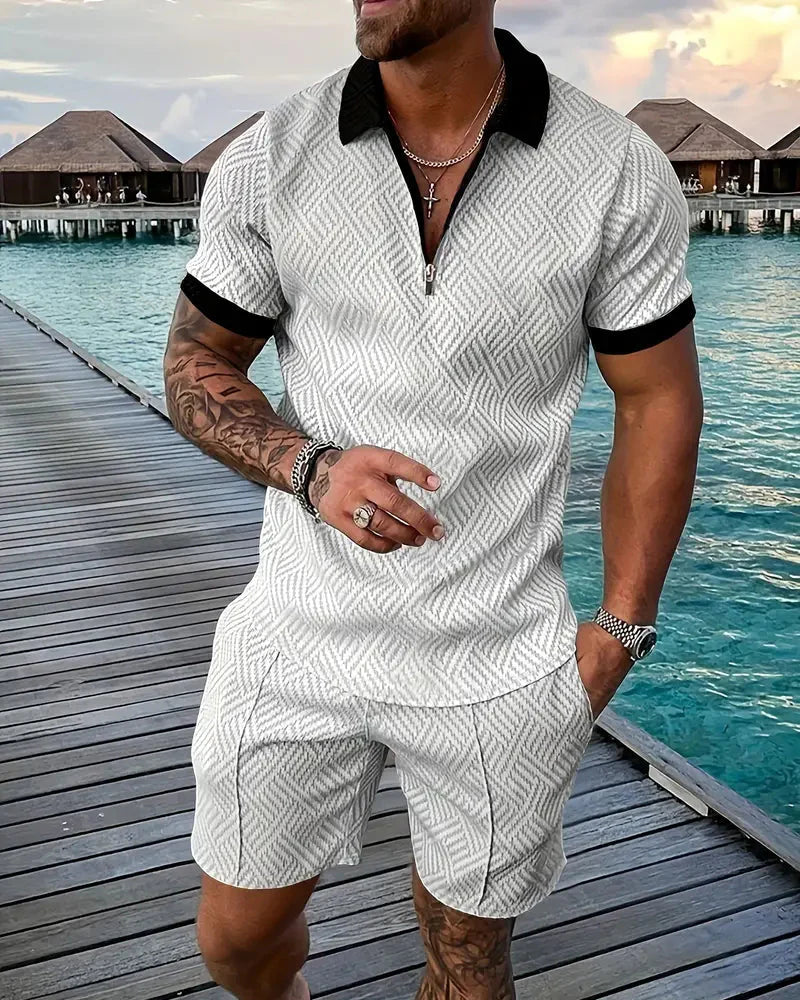 Lässiges Sommer-Trainingsanzug-Outfit mit Reißverschlusskragen