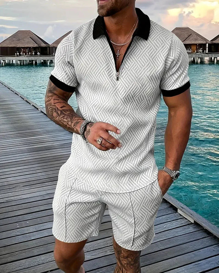 Lässiges Sommer-Trainingsanzug-Outfit mit Reißverschlusskragen