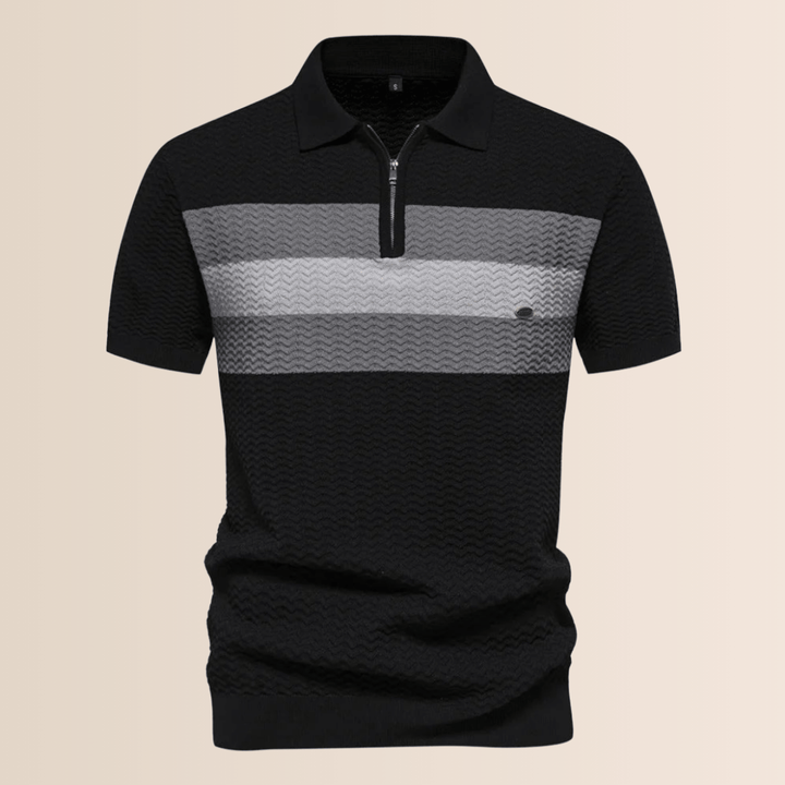 Herren Poloshirt mit Streifen-Strick-Design