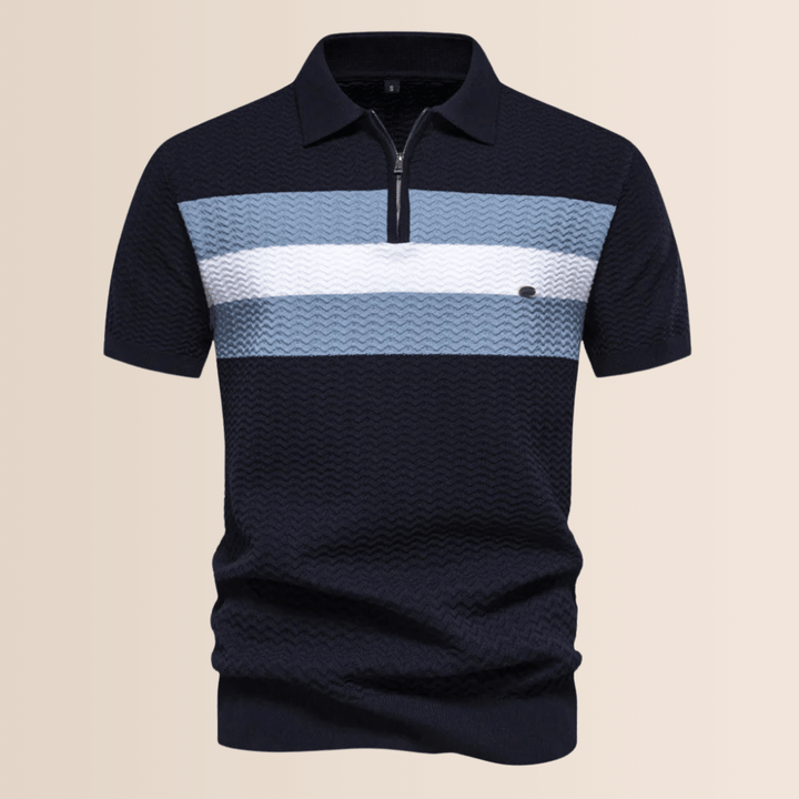 Herren Poloshirt mit Streifen-Strick-Design