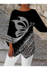 Schmetterlings-Print Bluse mit Rundhalsausschnitt und langen Ärmeln