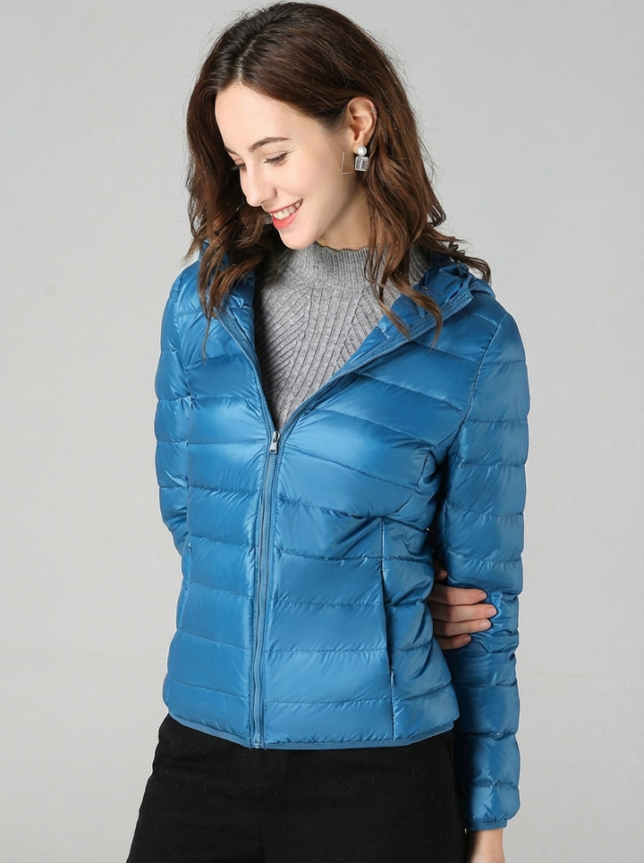 Lange Daunenjacke mit abnehmbarer Kapuze für Damen