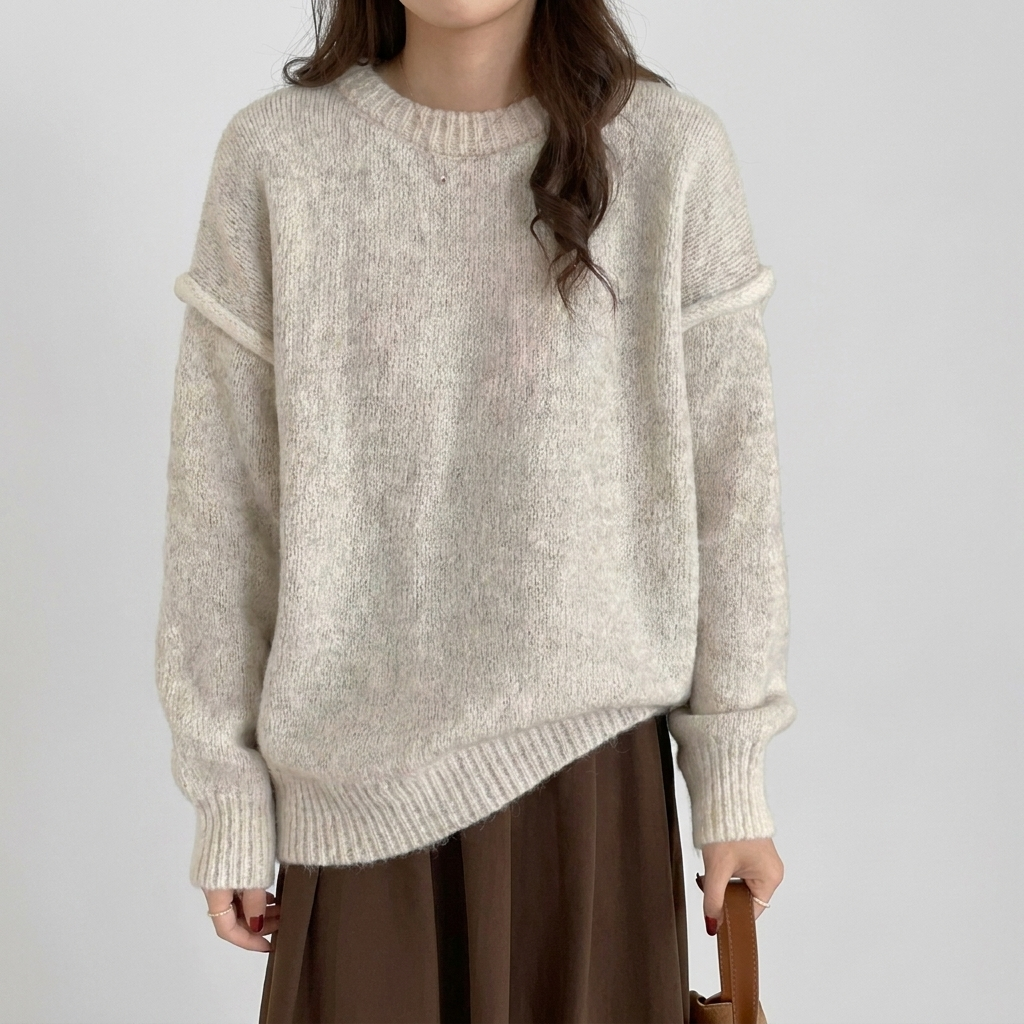 Oversize-Pullover in Elfenbein mit aufgesetzten Taschen – Lässiges Alltags-Teil