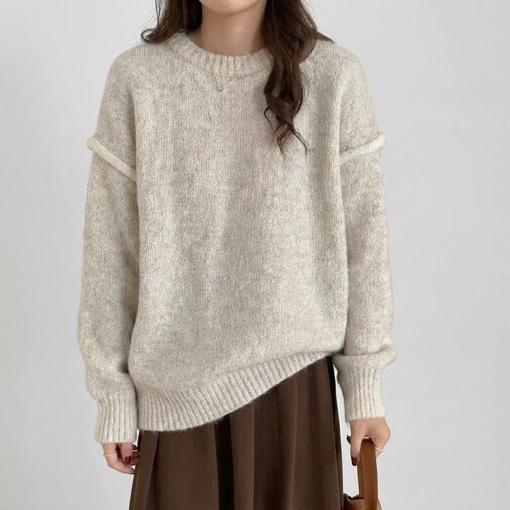 Oversize-Pullover in Elfenbein mit aufgesetzten Taschen – Lässiges Alltags-Teil