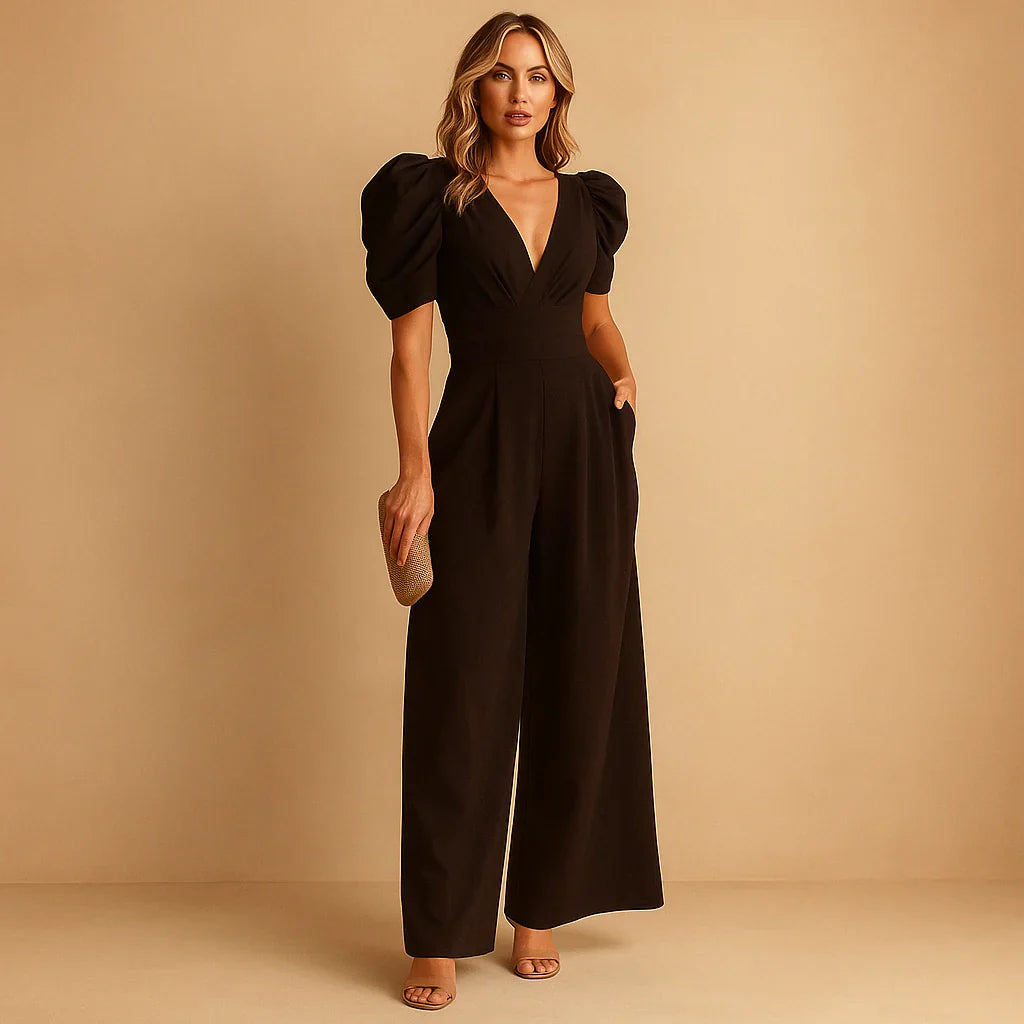 Schmeichelnder Jumpsuit mit Puffärmeln