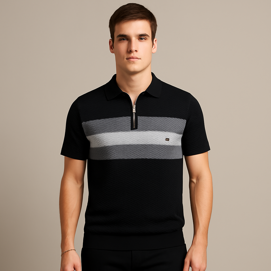 Herren Poloshirt mit Streifen-Strick-Design