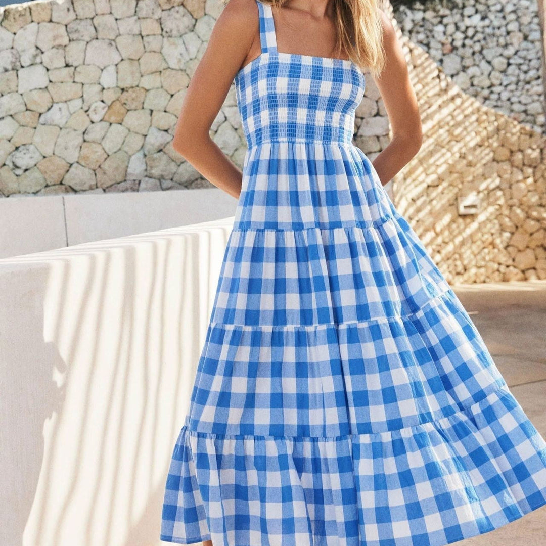 Fließendes Spaghettiträgerkleid mit Vintage-Print