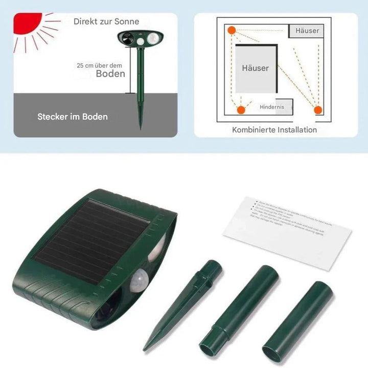 Bewegungsaktivierter solarbetriebener Ultraschall-Tierabwehr