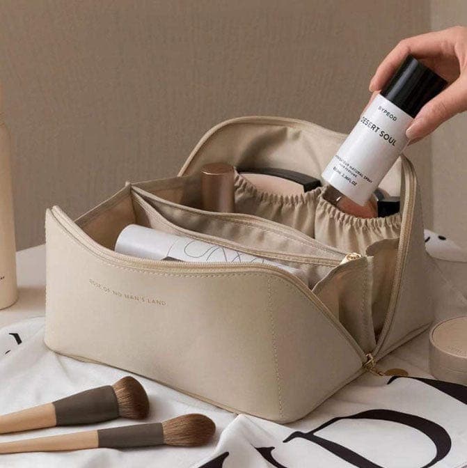 Lederne Make-up-Tasche mit doppeltem Fach und wasserabweisender Oberfläche